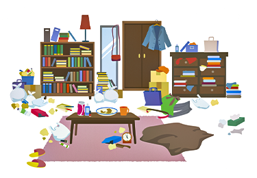 収納が足りず、物があふれて困っているイメージ